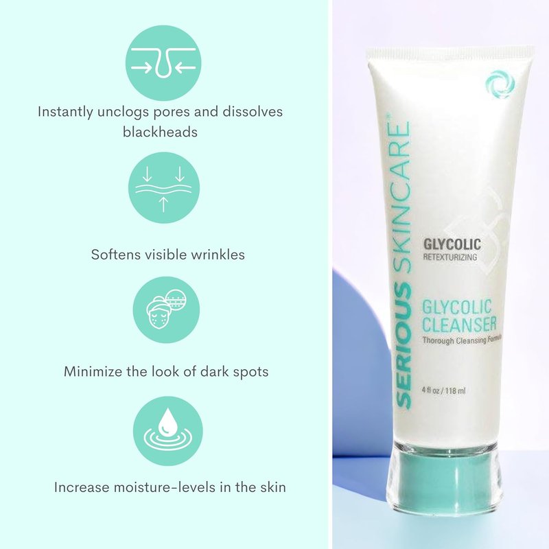 Serious Skincare Glycolic Cleanser - Daily Exfoliating Face Wash with 10% Glycolic Acid | Deep Pore Purifying, 4 Fl. Oz.
