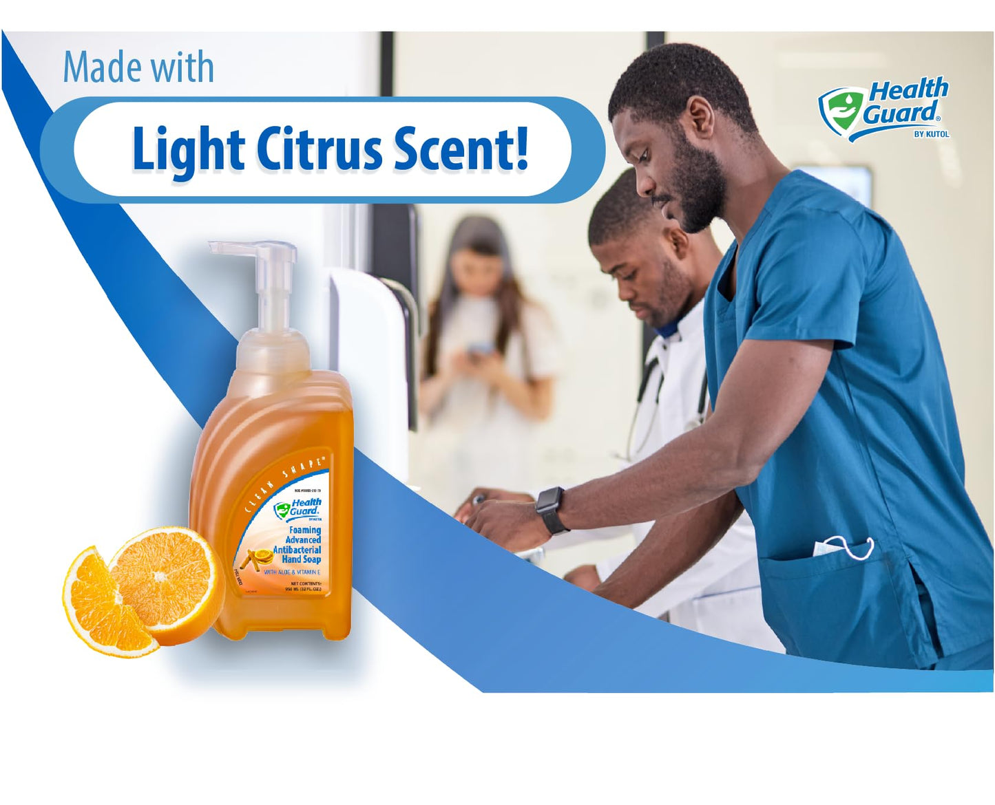 Health Guard 21314 Foaming Advanced Antibacterial Hand Soap, 950 mL Clean Shape Pump Bottle, Amber with Citrus Spice Scent (Pack of 4)