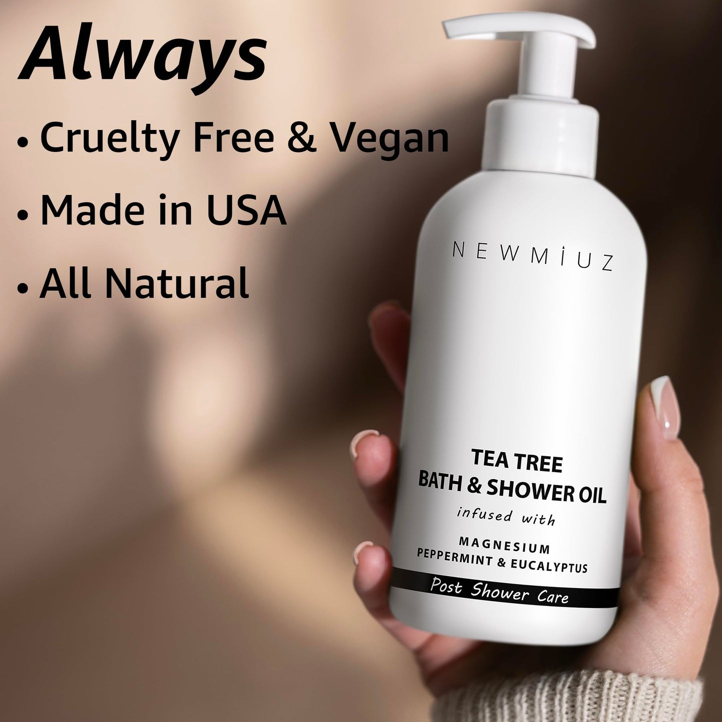 New Miuz Magnesium inShower Body Conditioner Soft Skin Post Shower Care Moisturizer for Body Legs Bath Oil Sore Muscles Recovery Peppermint Eucalyptus Tea Tree Spa Gift