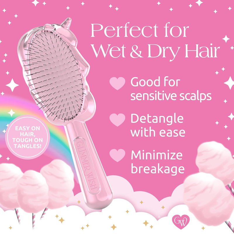 Unicorn Hair Detangler Brush for Kids - Gentle Anti-Frizz Bristles | Tangle-Free, Wet or Dry Use