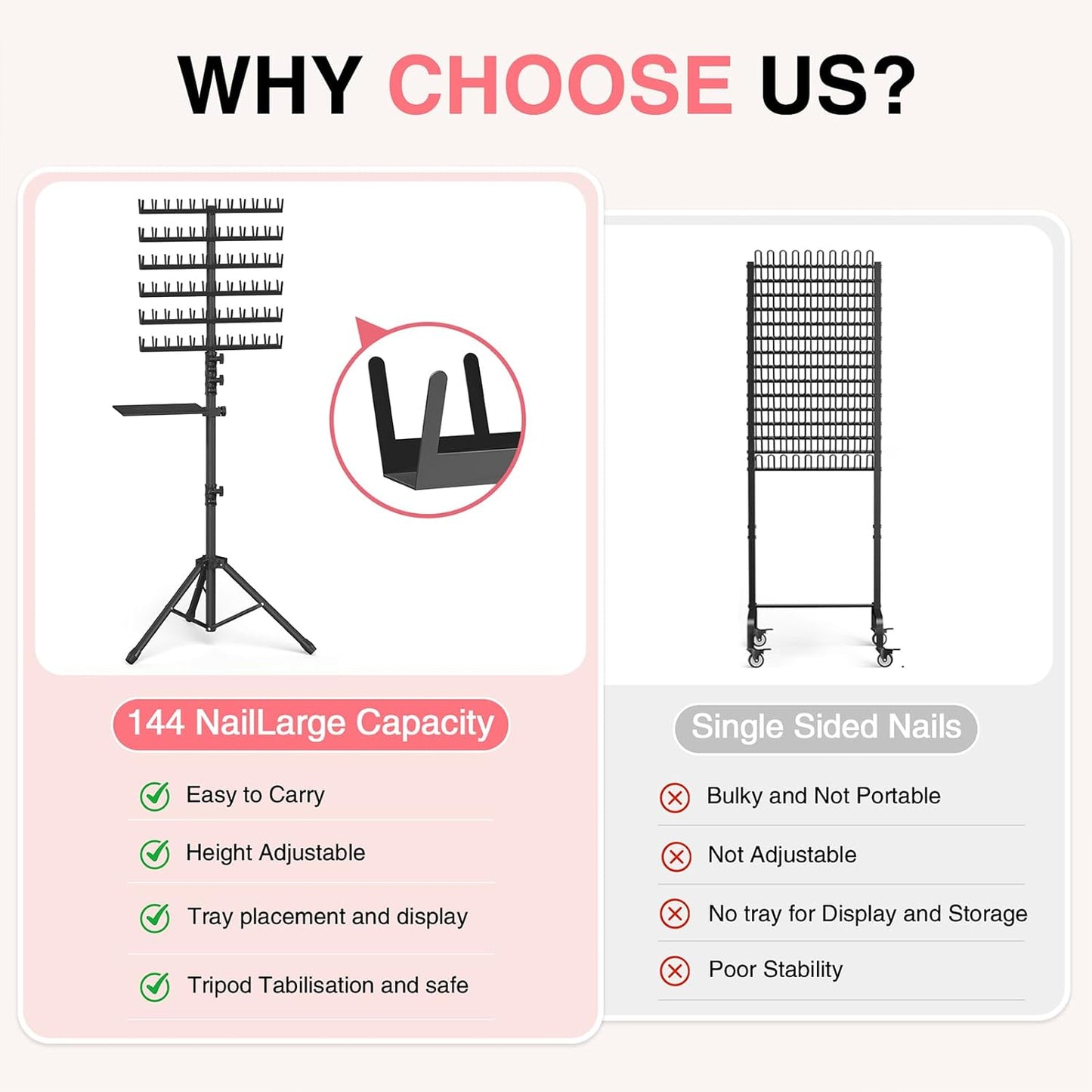 Braiding Hair Rack Stand - Heavy Duty 2-Sided Holder with 144 Pegs | Adjustable Height & Storage Bag