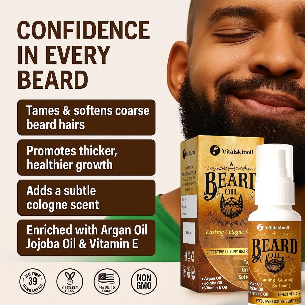 Beard Oil for Men - with Argan Jojoba & Vitamin E - Cologne Scent - 100 ml - taming conditioning & growth