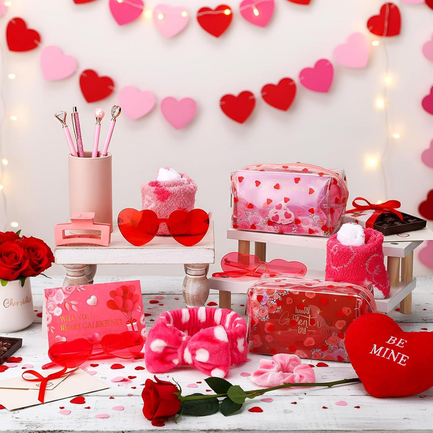 **Galentine's Gift Set - 48 Pcs Pink Makeup Bags, Hair Accessories & Party Supplies for Her | Perfect for Valentine's Day**