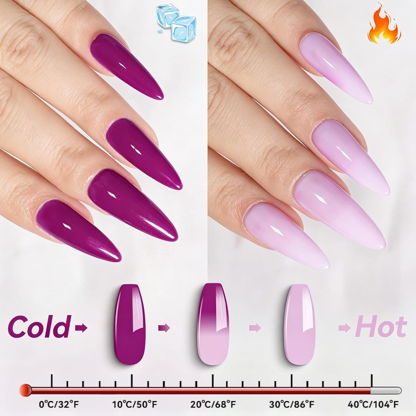 Color Changing Gel Nail Polish Set - 6 Summer Mood Colors | Thermal UV Gel Kit with Base & Top Coat, 8 Pcs 7.5 ml