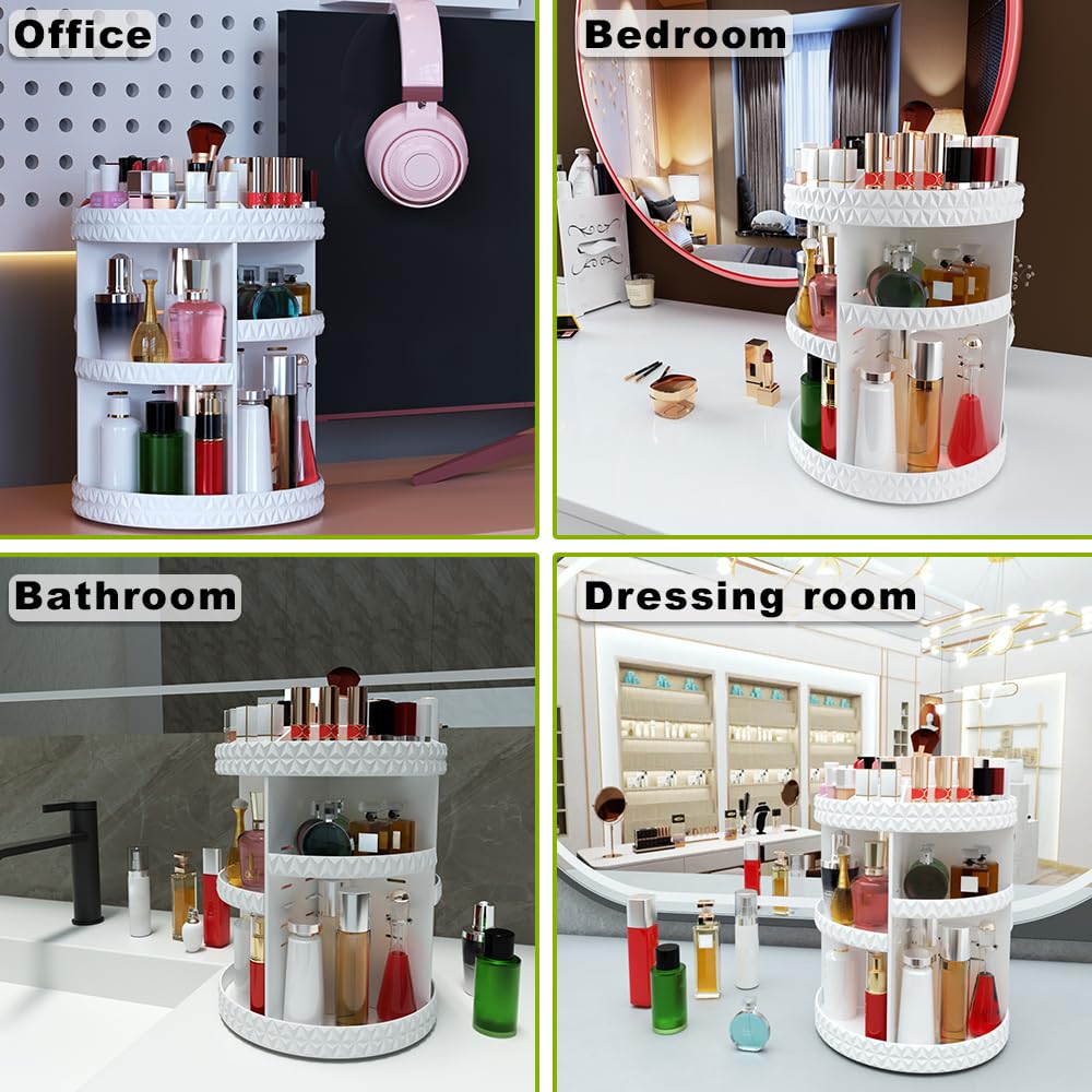 Famitree 360 Rotating Makeup Organizer, DIY Adjustable Makeup Carousel Spinning Holder Storage Rack, Large Capacity Vanity Organizer Skincare Organizers (White)