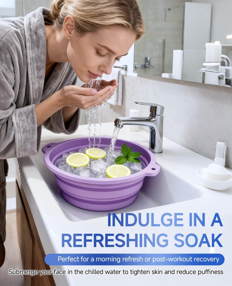 Face Ice Bath Bowl with Built-in Ice Tray, Collapsible Silicone Face Ice Plunge Bowl, Cold Therapy for Skin Tightening, Puffiness Reduction & Acne Relief - Ideal for Home & Travel