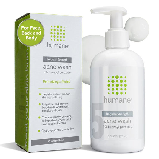 humane Benzoyl Peroxide Face Wash - 5% Regular-Strength Acne Face Wash For Skin, Back & Body - 8 Fl Oz - Dermatologist-Tested Non-Foaming Cleanser - Benzoyl Peroxide Acne Treatment - Cruelty-Free