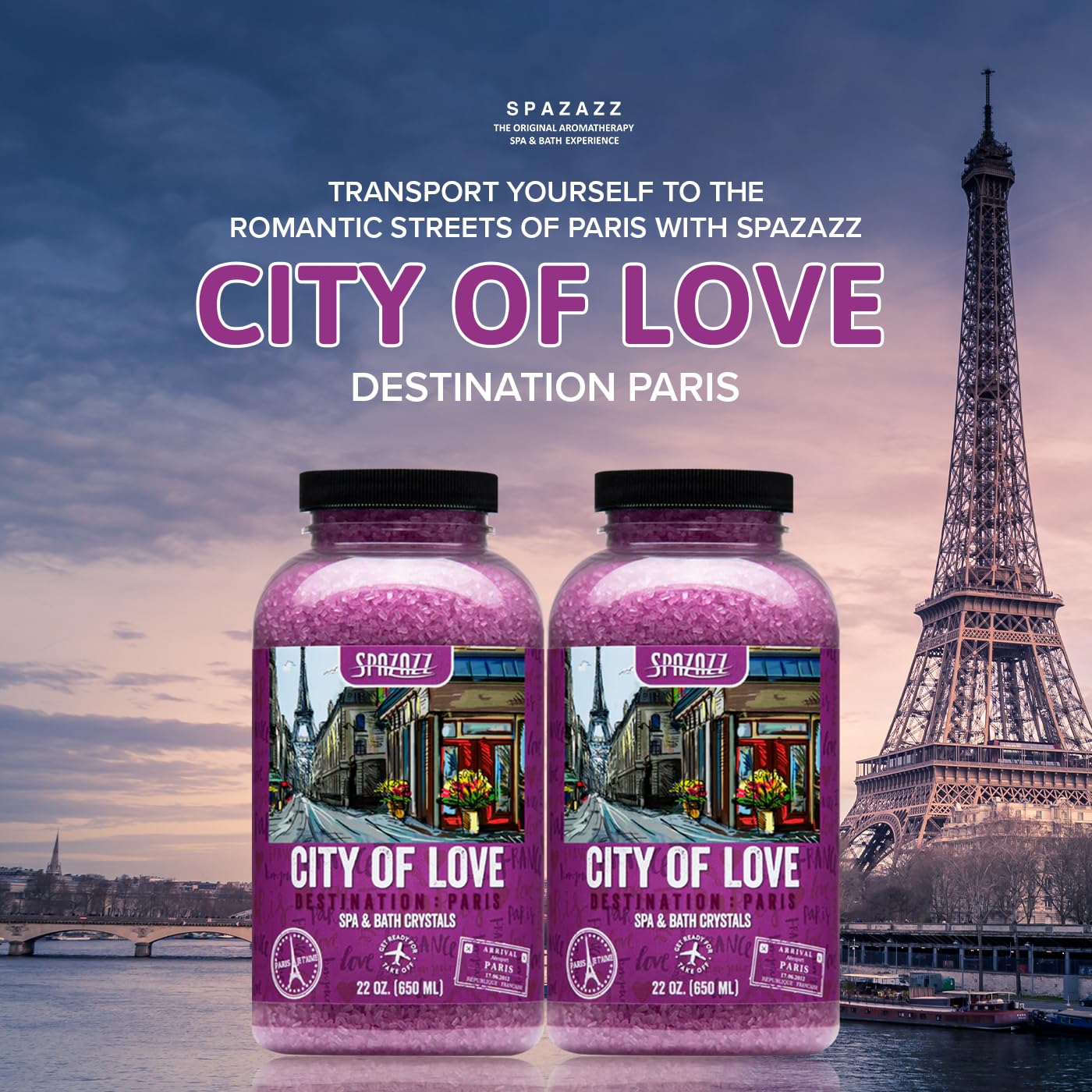 Spazazz SPZ-301 Love & Romance in Paris Hot Tub Scent & Fragrance - Couples Spa Gift - Destination Bath Salt Crystals 22 oz