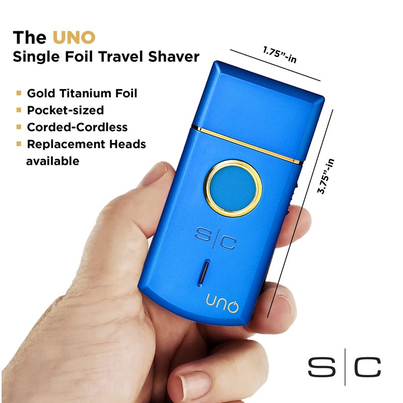 StyleCraft Uno Cordless Single Foil Shaver, Mini Travel Size, Portable, Gold Titanium Premium Head, Turbocharged Motor