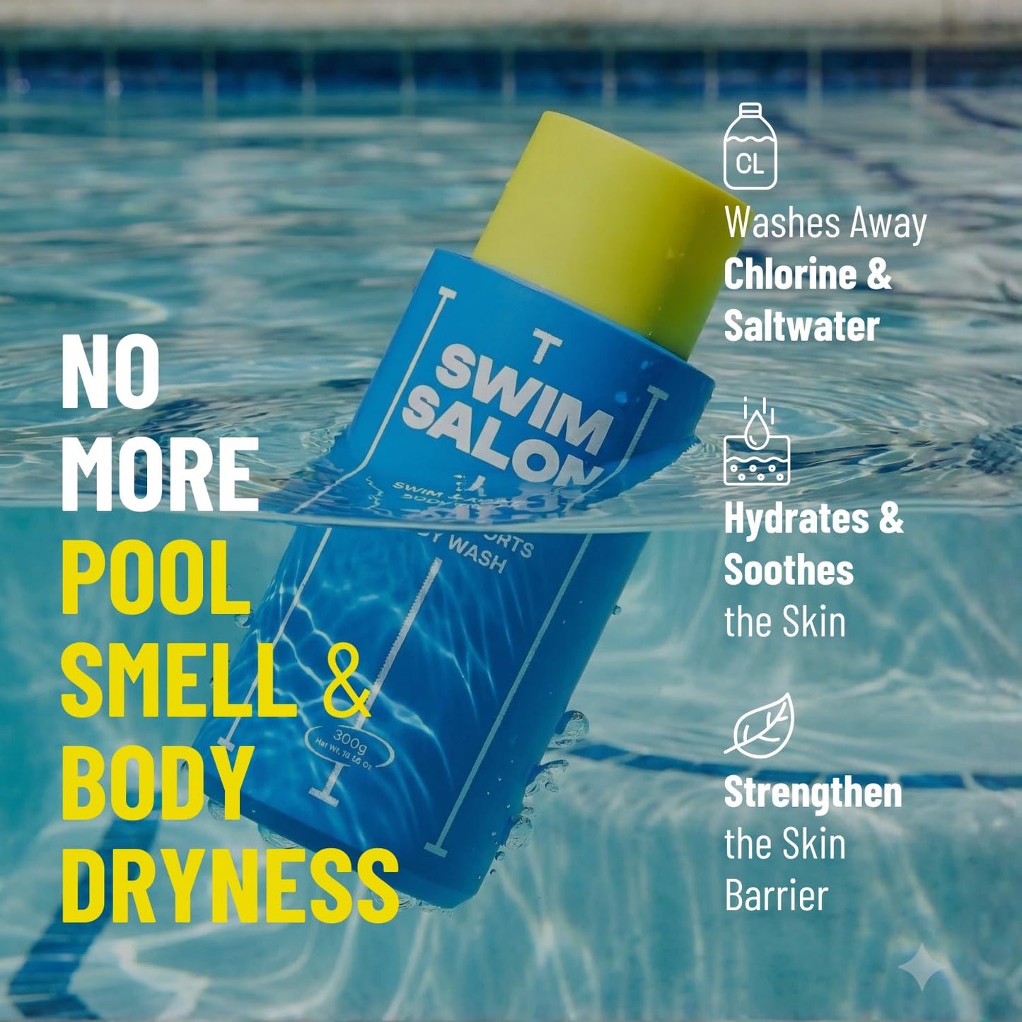 SWIM SALON Chlorine Removal Body Wash for Swimmers | Vitamin C Removes Chlorine & Restores Skin Barrier | For Pool, Saltwater & Hard Water | Sulfate-Free, Silicone-Free (10.58 oz, Pack of 2)