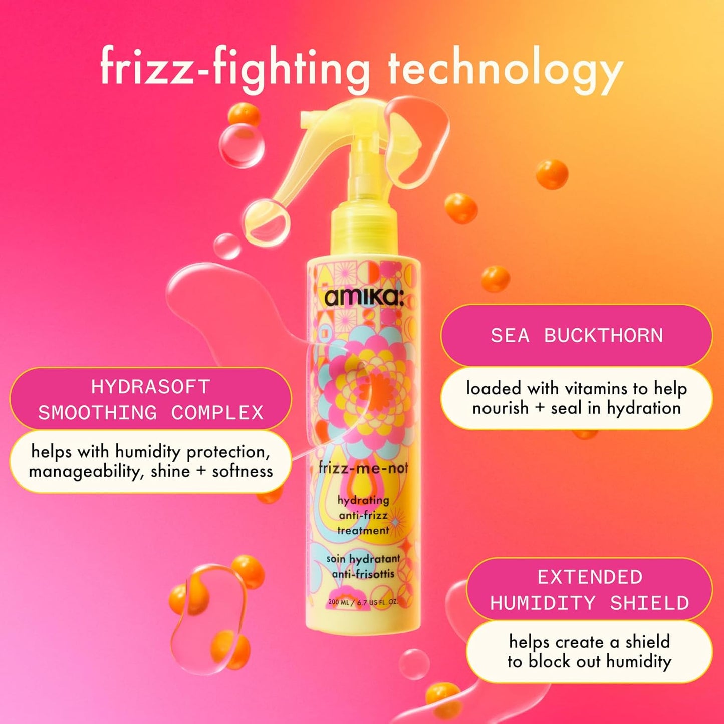 Amika Frizz-Me-Not Hydrating Anti-Frizz Treatment - Lightweight Spray for Medium to Thick Hair Types 2A-4C | Humidity & Heat Protection