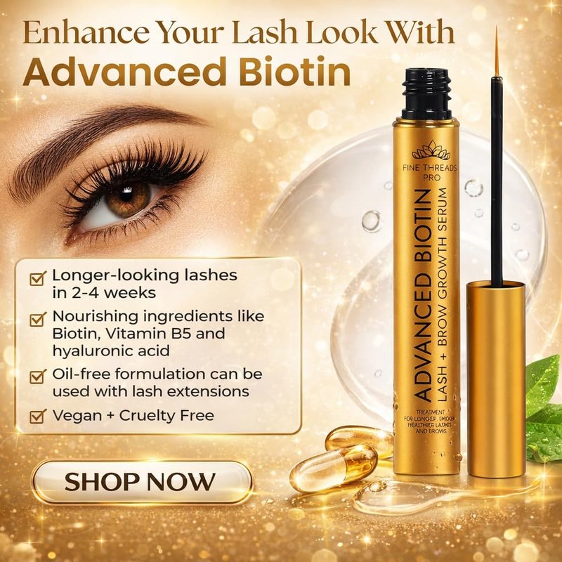 Advanced BIOTIN Eyelash Growth Serum for Longer, Fuller, Thicker Lashes & Eyebrows, Lash Serum for Eyelash Growth- Fast Results 2-4 weeks