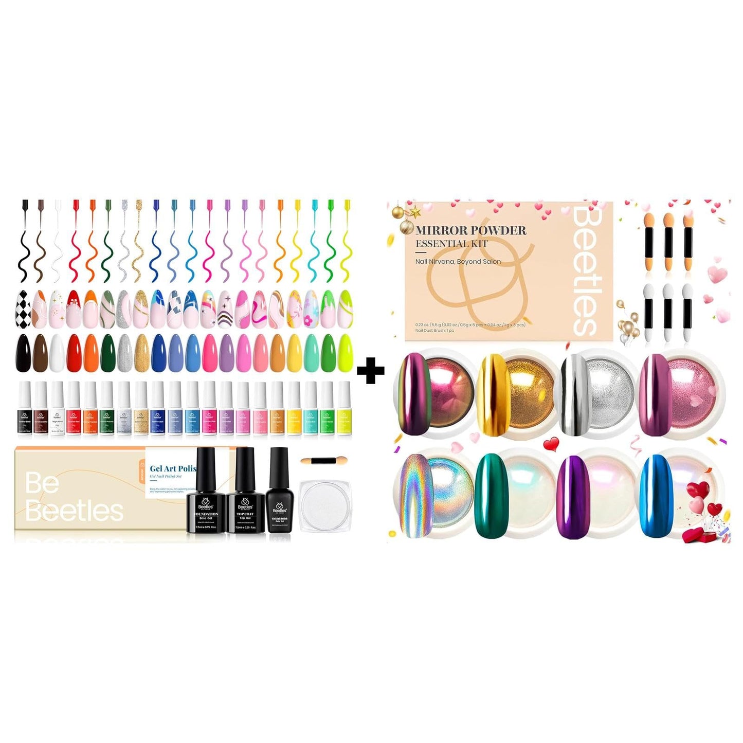 Beetles Gel Liner Nail Art Polish Set with Chrome Nail Powder Mirror Effect Manicure Nails Art Decoration