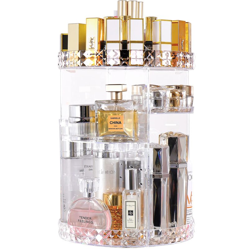 360 Rotating Makeup Organizer Large Perfume Cosmetics Organizer Beauty Organizer Clear Cosmetic Storage Display Case with 7 Layers and Detachable Shelves for Bedroom Dresser or Vanity Countertop