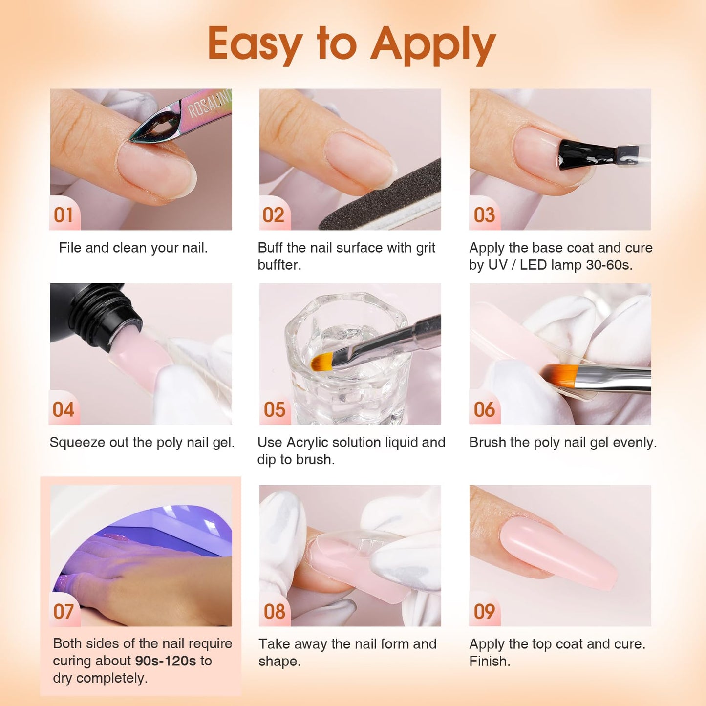 ROSALIND Poly Nail Gel Kit -14 Colors +72 Nail Art Accessories kit Clear Nude Poly Nails Gel Kit Starter Kit with Mini UV Lamp Slip Solution Basic Tools for Beginners with Everything