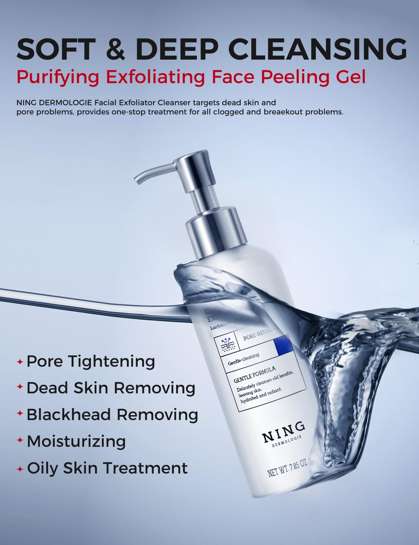 NING DERMOLOGIE Peeling Gel for Face 7.05oz Korean Face Exfoliator with PHA & AHA, Niacinamide - Chemical Peel Shot Exfoliant for Face & Body Dead Skin Cells, Blackheads, oil Control & Pores Care 200G