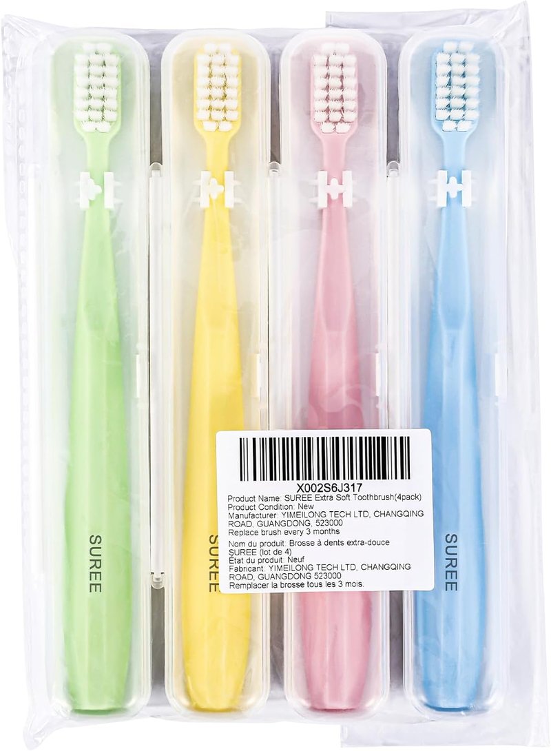 Extra Soft Toothbrush for Sensitive Teeth - 10,000 Ultra Soft Bristles | Manual Travel Toothbrush with Portable Case (4 Pack)