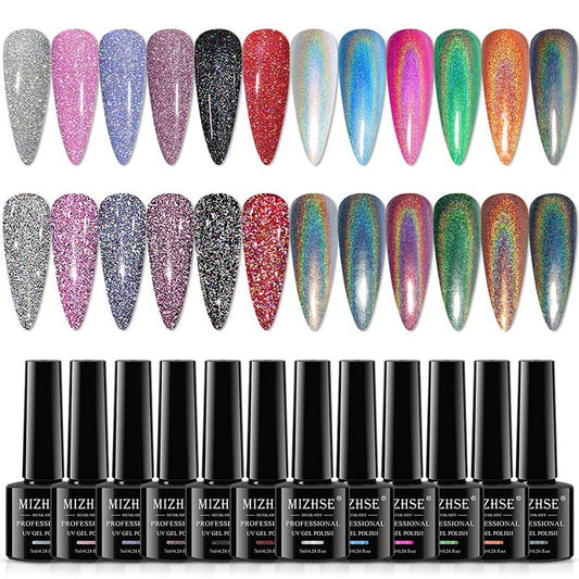 MIZHSE Gel Nail Polish Set - 6 Glitter & 6 Holographic Colors | High Pigment, Soak Off Manicure Art Gift for Women