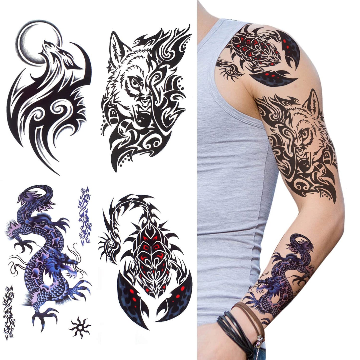 GLARYYEARS 18-Sheet Realistic Fake Tattoos for Men & Teens
