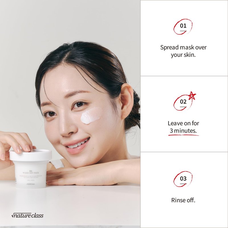 NATURECLASS R4 Rice Wash Off Facial Mask – 4-in-1 Korean Skin Care, Pore Refining, Gentle Exfoliating, Hydrating, Smooth Texture, Rice Ferment & Enzyme, Soft Cream Wash-Off, 3.38 fl oz