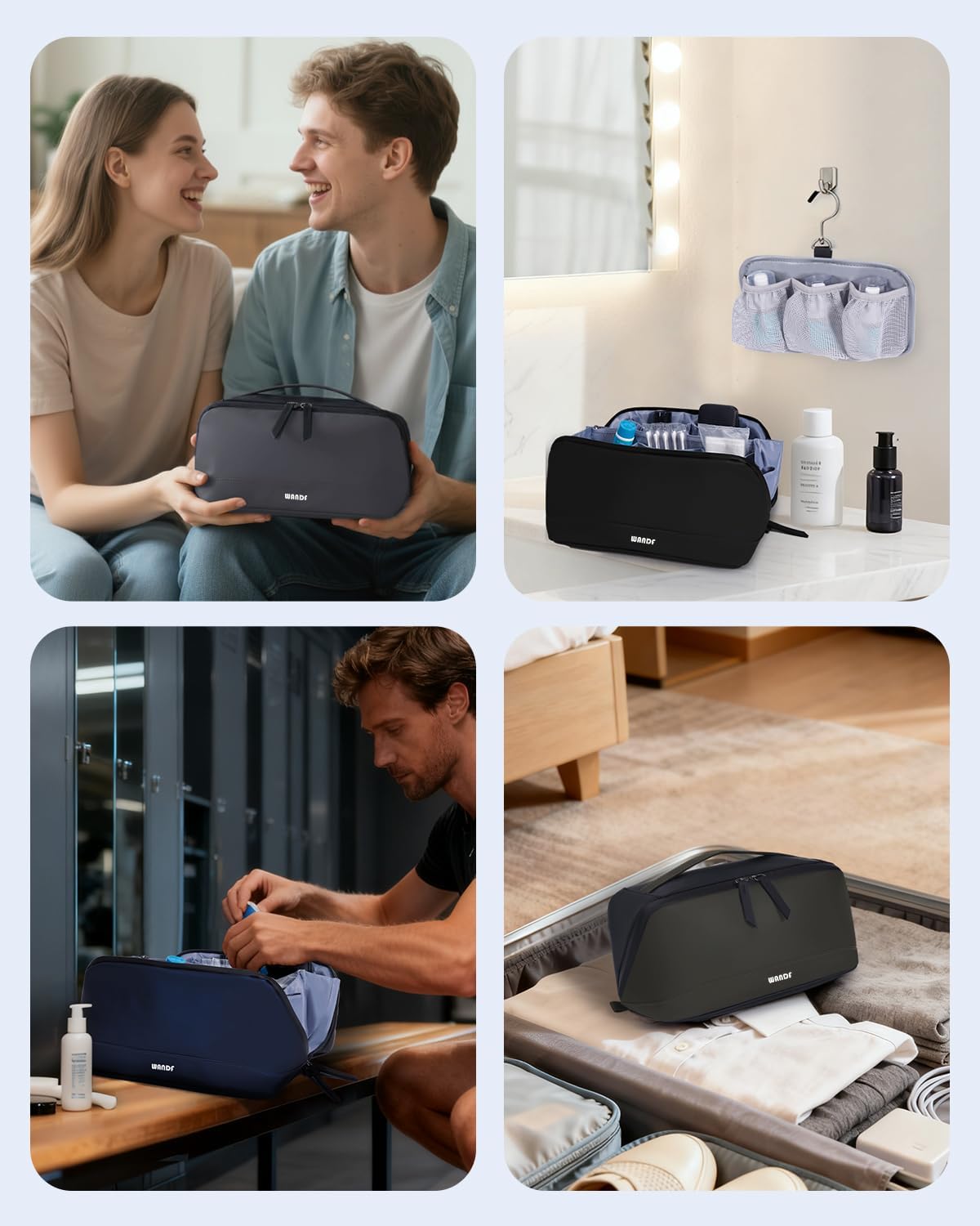 Toiletry Bag for Men - PU Leather Travel Organizer with Waterproof Hanging Pouch | Black Dopp Kit