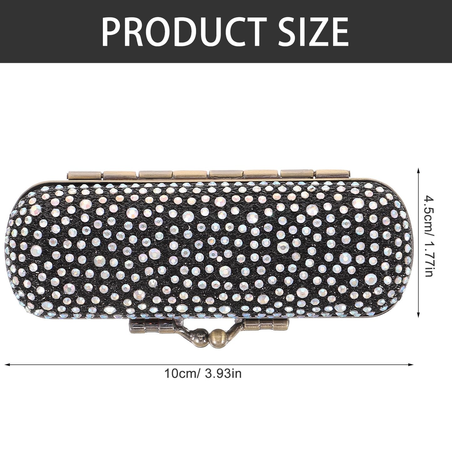 ABOOFAN Lipstick Case with Mirror Portable Lipstick Holder Rhinestone Cosmetic Storage Box Compact Travel Organizer 3.93X1.77X1.18In