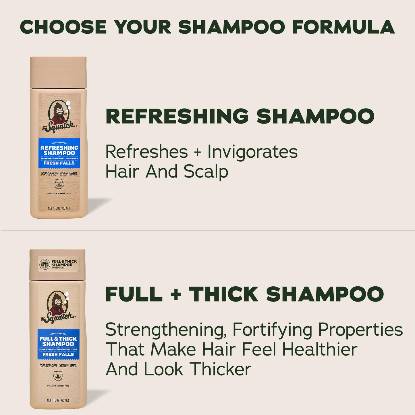 Dr. Squatch Men's Natural Shampoo and Conditioner Set – Sulfate & Paraben Free Natural Shampoo and Conditioner for Men – Scalp Nourishing Formula – Fresh Falls (11 fl oz, 2-Pack)