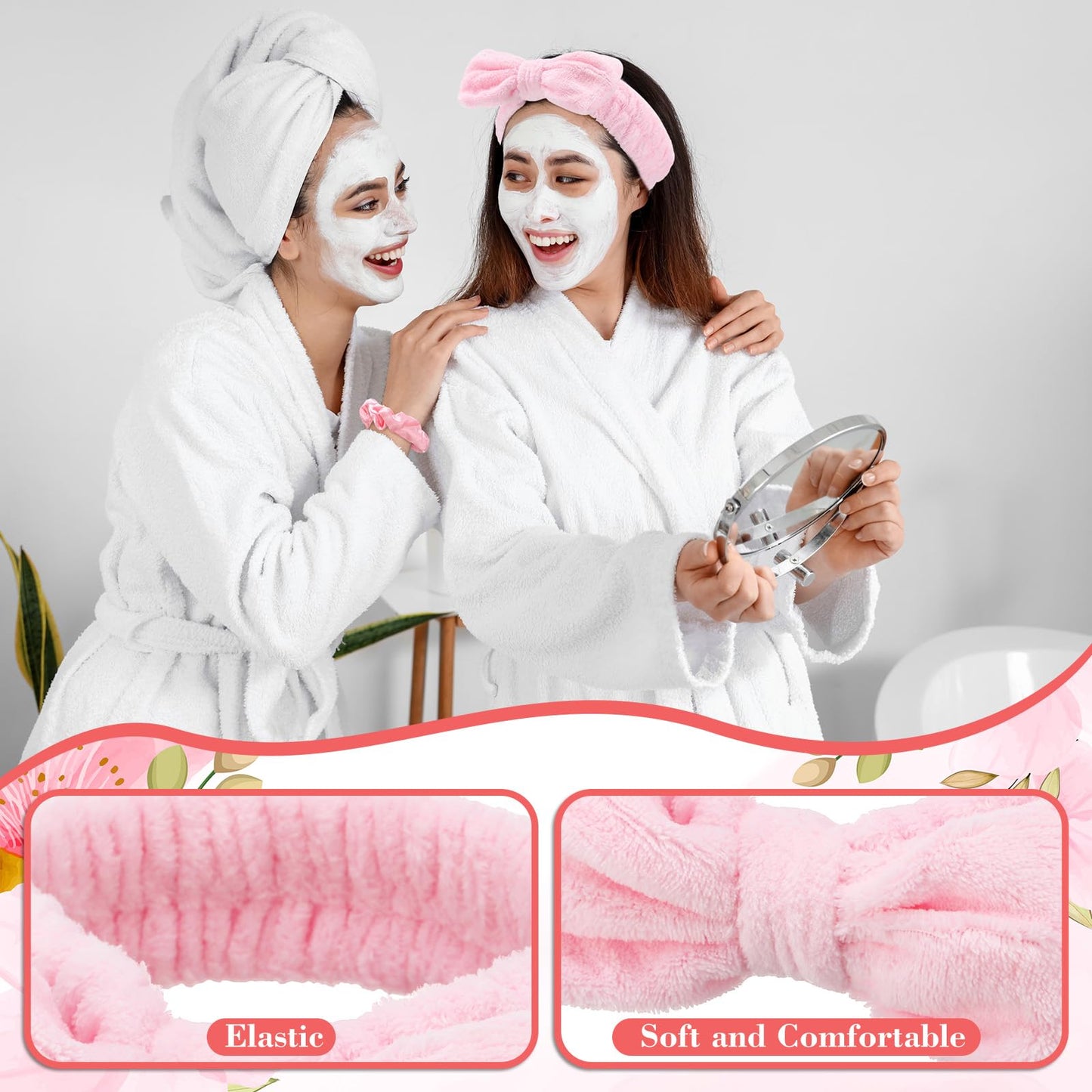 Reallnaive 72 Pcs Spa Sleepover Party Supplies Bachelorette Party Accessories Including Hair Brush Heart-shaped Glasses Mirrors Spa Headband Hair Ties for Bridesmaid Gift Sleepover Favor(Pink)