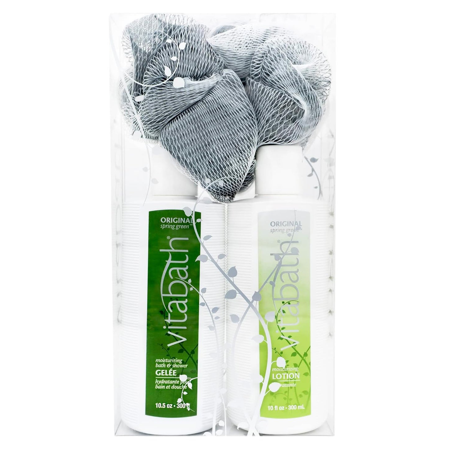 Vitabath | Original Spring Green Skincare Set - Moisturizing Shower Gel, Reviving Lotion & Exfoliating Pouf for Men & Women