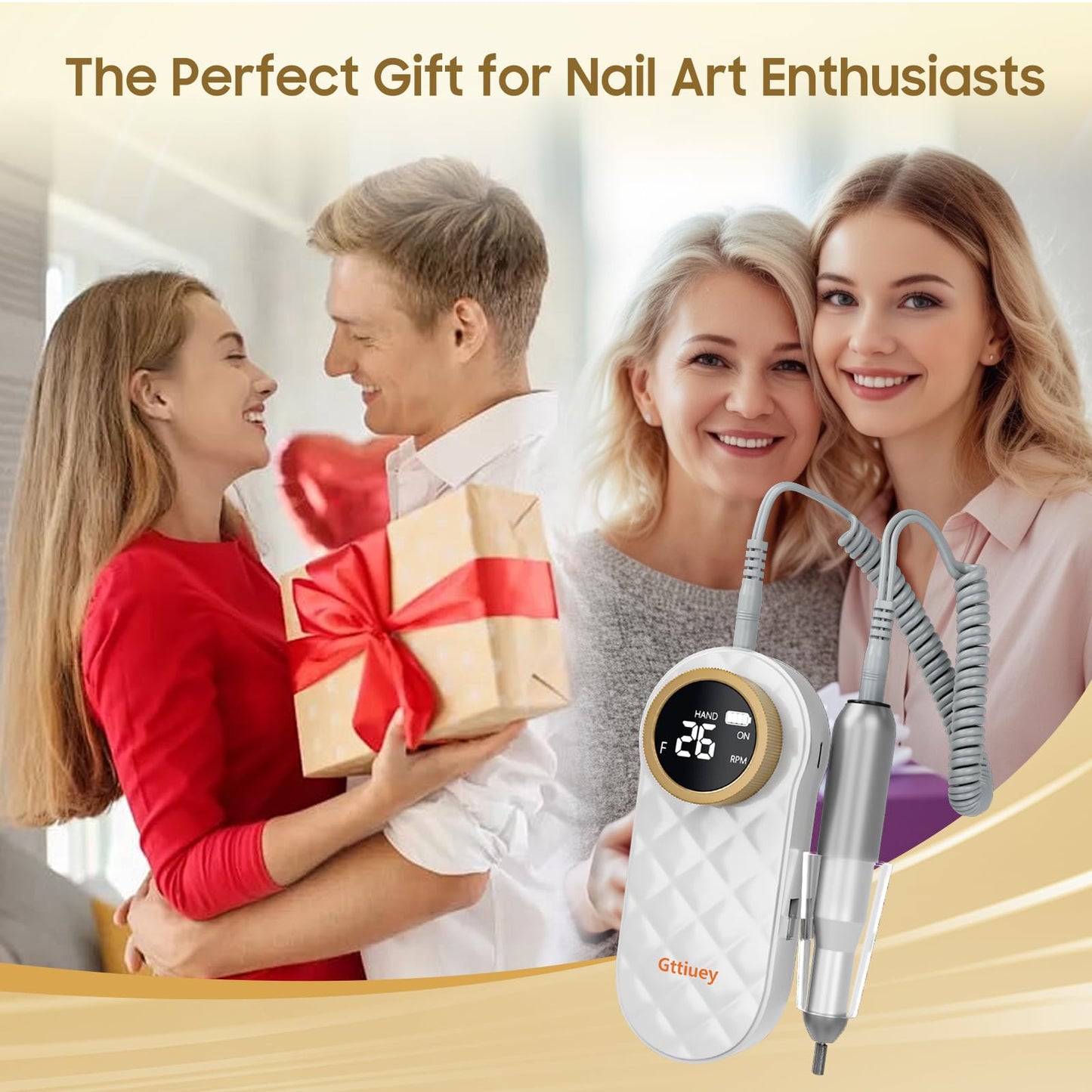 Gttiuey Electric Nail Drill, 35000RPM Nail Drill, Professional Rechargeable Nail File for Acrylic Nails Gel Polishing Removing,Efile Nail Kit for Manicure Salon Home, for Valentine's Day Gifts