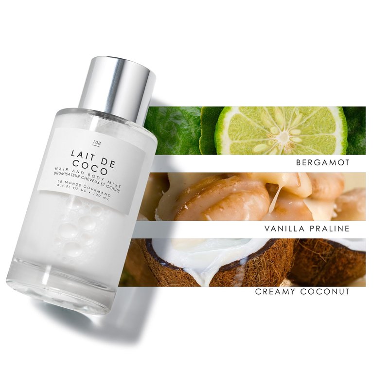 Le Monde Gourmand Lait de Coco Hair & Body Mist for Women, Coconut Hair Perfume & Body Spray, Creamy Coconut Vanilla Bergamot Scent, Vegan & Cruelty Free, 3.4 fl oz (100 ml)