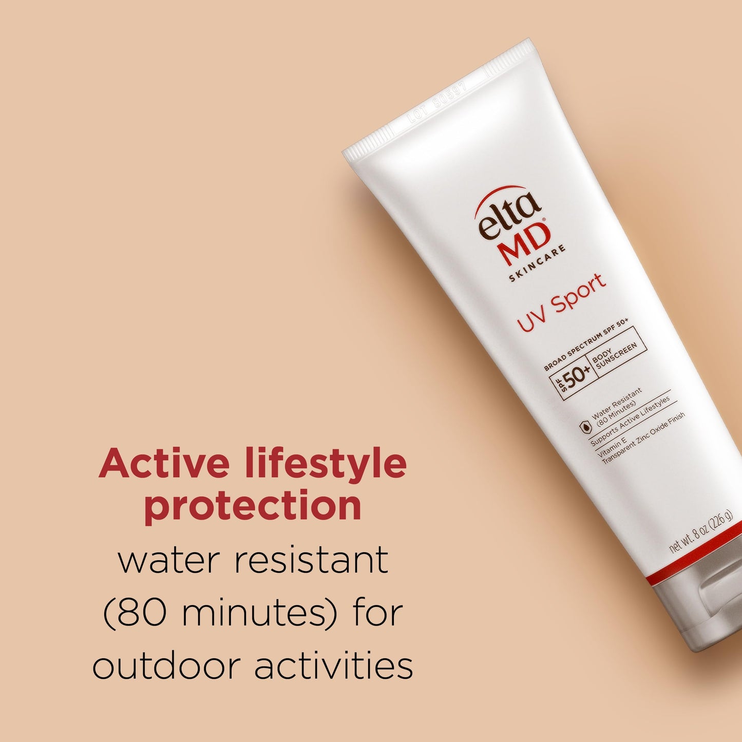 EltaMD UV Sport Sunscreen Lotion,SPF 50 Body Sunscreen,Water and Sweat Resistant,Oil-Free,Zinc Oxide Formula,8 oz Tube,(Pack of 2)