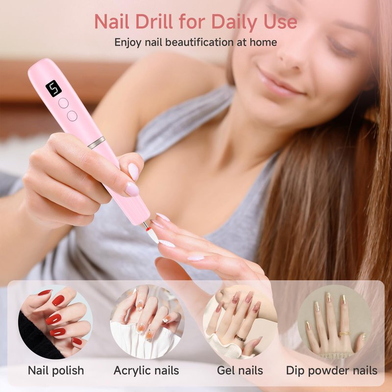 Electric Nail Filer, Professional Nail Drill Kit, Electric Nail Drill Kit, Portable File for Acrylic Gel Nails, Cordless Nail File Electric Manicure Pedicure Tools with Drill Bits for Home Salon