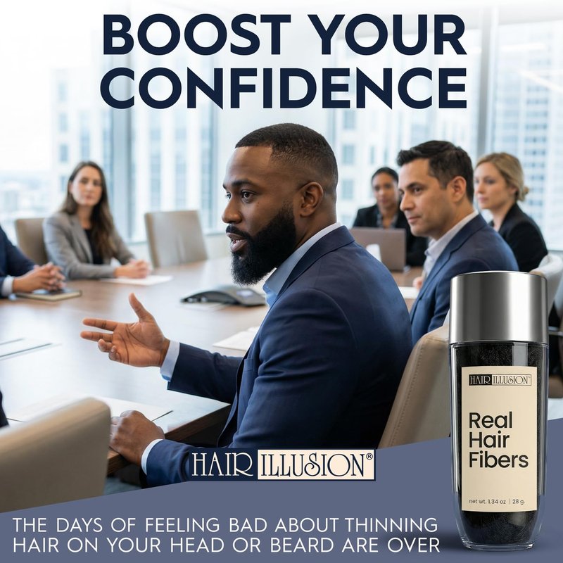 Hair Illusion Combo Kit - Hold Spray, 38g Hair Fiber Bottle, Applicator & Hairline Optimizer (Black)