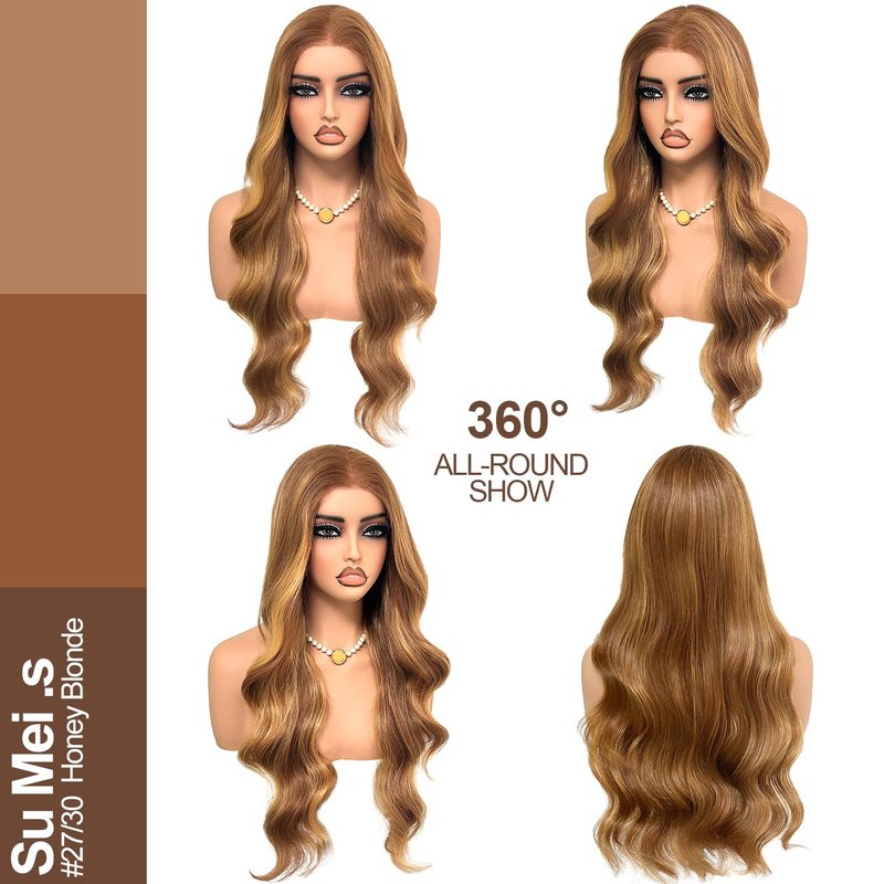 Honey Blonde Lace Front Wig, 6x5 Wear and Go Glueless Body Wave Synthetic lace front Wigs for Black Women, 26Inch Pre Plucked Pre Cut HD Lace Frontal Wig With Baby Hair (27/30 Honey Blonde, 6x5)