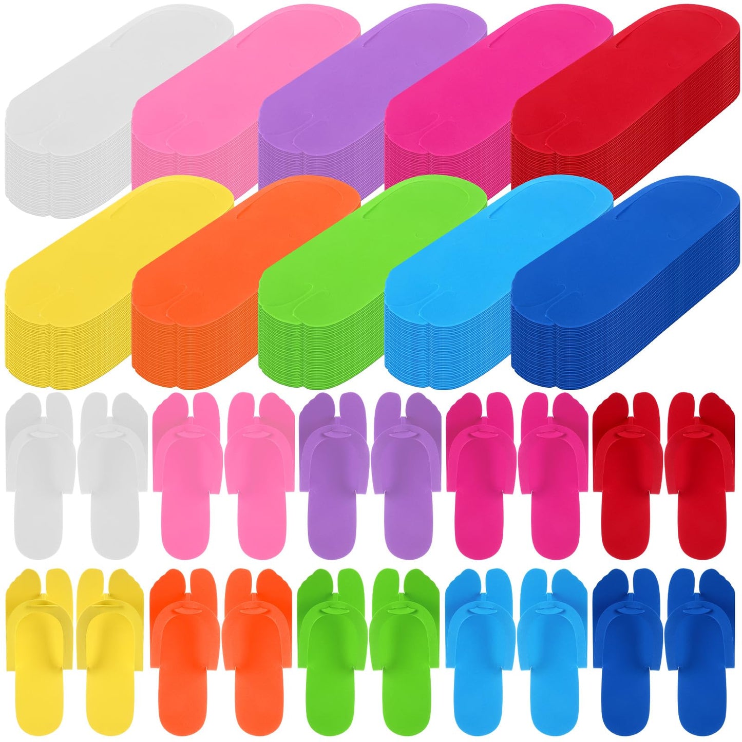 JaGely 100 Pairs Large Disposable Pedicure Slippers Bulk Multicolor EVA Foam Flip Flops Foot Nail Salon Slippers Spa Party Supplies for Women Men Guests, Night Shoes for Travel Home Camp, 11 Inches
