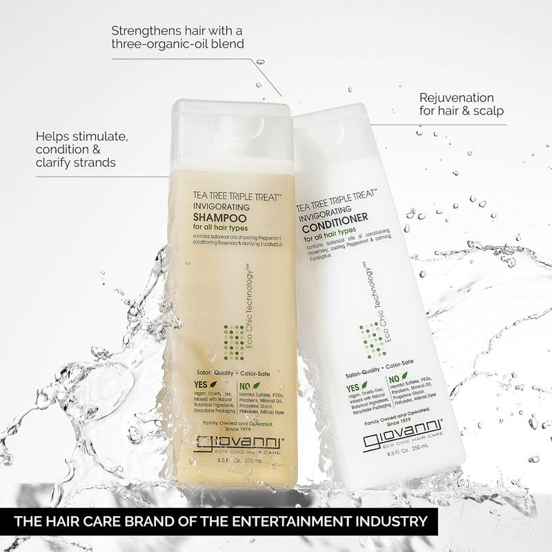 GIOVANNI Tea Tree Triple Treat Shampoo & Conditioner Set - Invigorating Vegan Formula for Dry Scalp | 8.5 oz Each