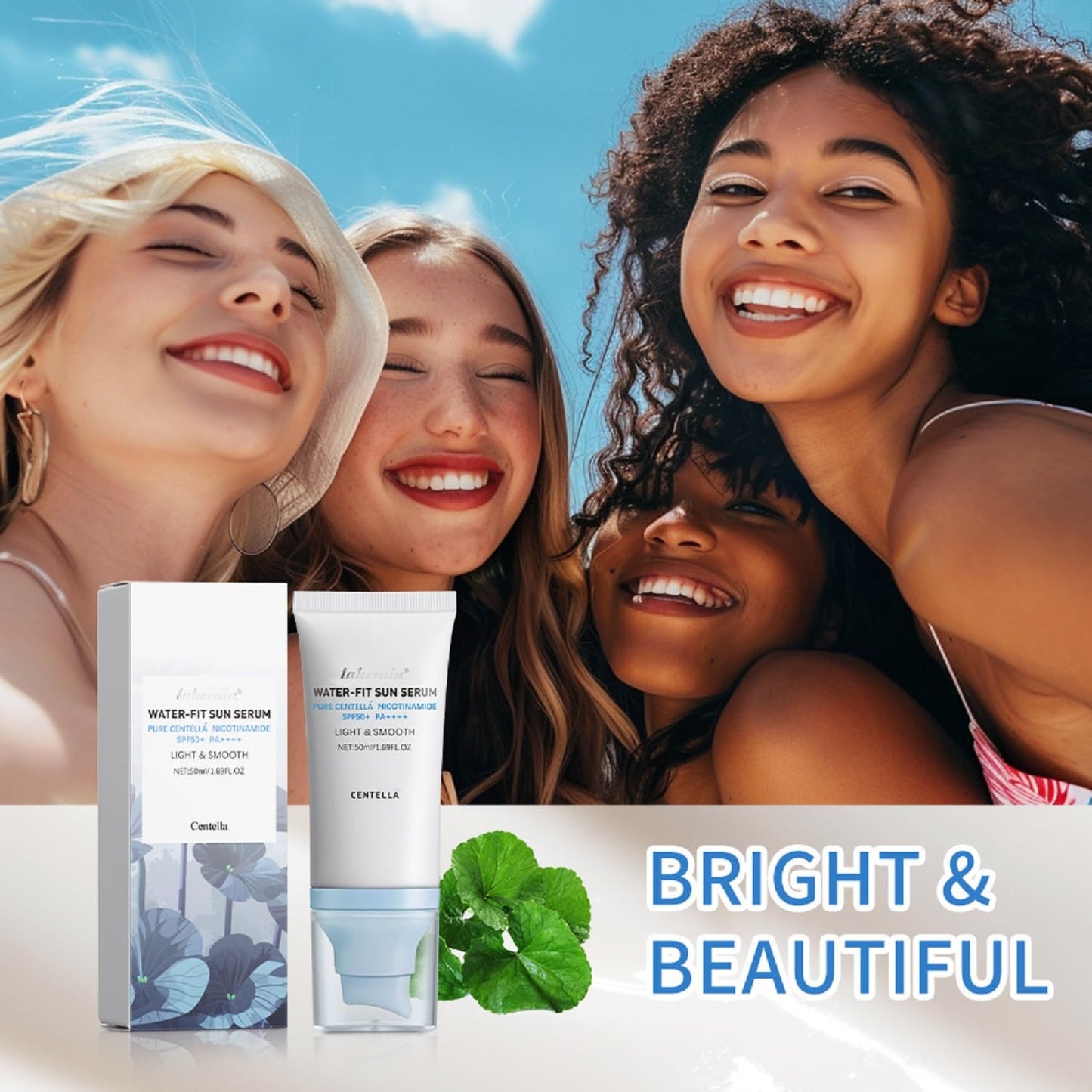 2 Pcs Centella Sunscreen SPF 50, Hyalu Cica Water-Fit Sun Serum, Face Sun Screen Long-Lasting Protection, Sunscreen with Hyaluronic Acid, Hydrating & Light & Smooth and UV Defens.