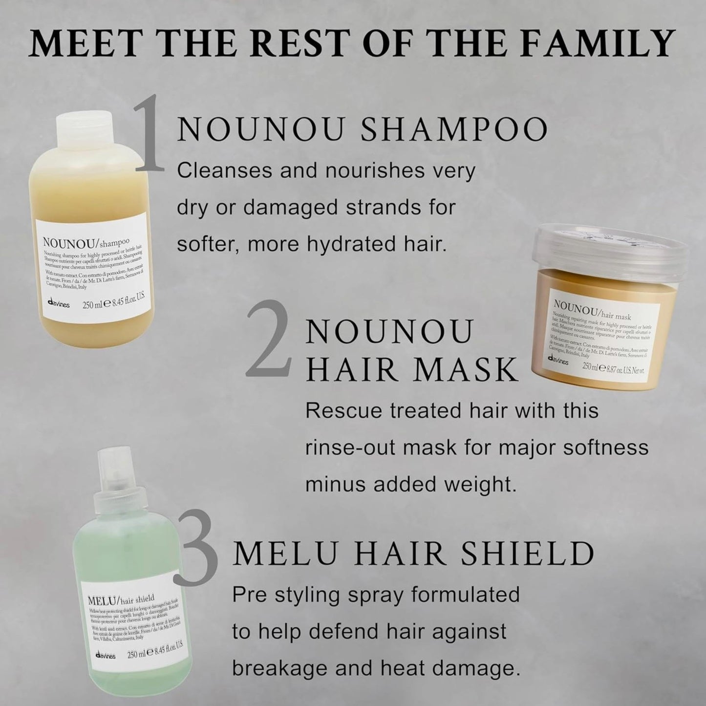 Davines NOUNOU Hydrating Deep Shampoo & Conditioner for Bleached, Permed, Relaxed, Damaged Hair or Very Dry Hair, Replenishes Chemically Processed Hair, Travel Set