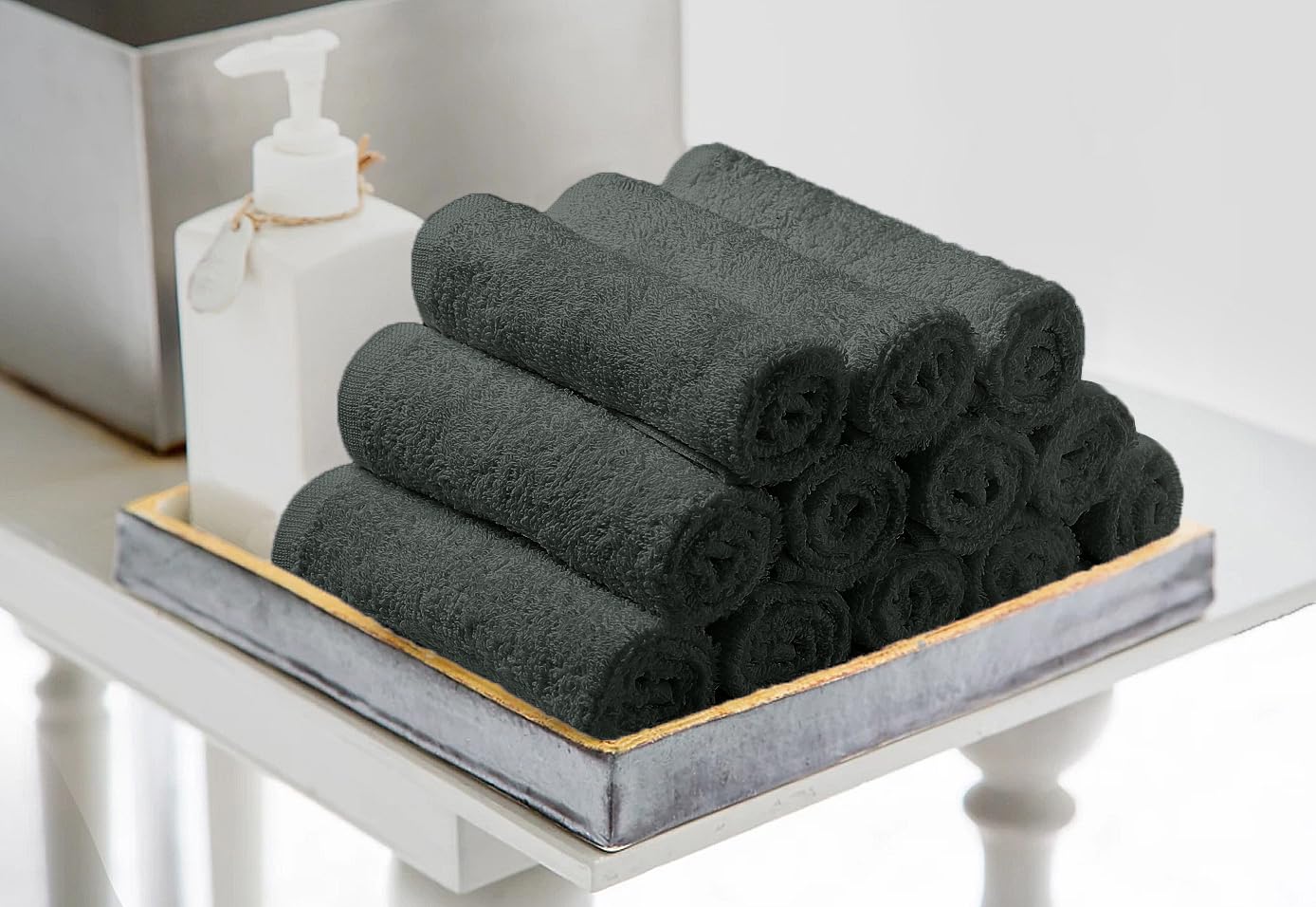 Avalon Towels Wash Cloths for Showering 48 Pack 100% Cotton Grey Washcloths Bulk 12x12 Wash Rags, Facial Towel, Face Towels for Body, Bath Washcloth, Fingertip Towel