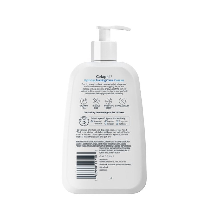 Cetaphil Cream to Foam Face Wash, Hydrating Foaming Cream Cleanser, 8 oz, For Normal to Dry, Sensitive Skin, with Soothing Prebiotic Aloe, Hypoallergenic, Fragrance Free
