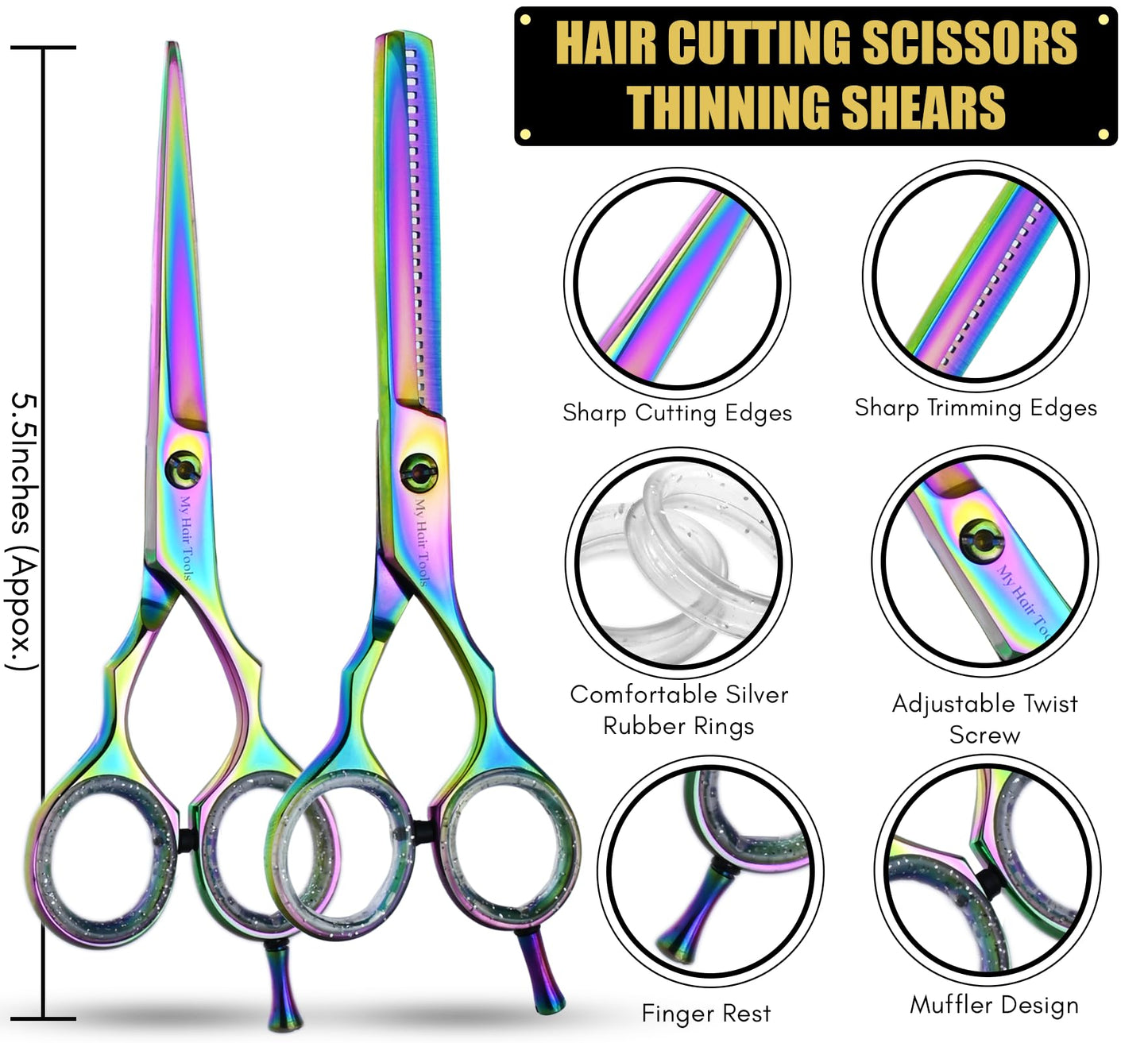 My Hair Tools Hair Extension Tools Kit – Tape-in Press Plier, Keratin Bond Cutter, 3 Hole Nano & Micro Beads Crimping & Remover Pliers, Hair Parting Tool, Mini Scissor, 12pcs Clips & Needles (Black)