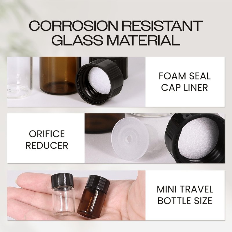 Beauticom 2ML Amber Glass Vial 144 Pieces with Orifice Reducer