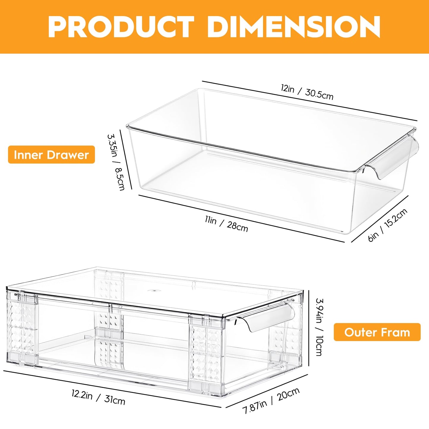 Zero Zoo 4 Pack Clear Stackable Storage Drawers, 3.95" H Easily Assemble Acrylic Organizer Bins - Multi-Use for Make up, Closet, Pantry, Bathroom, Medicine, Kitchen Cabinet & Undersink Organization