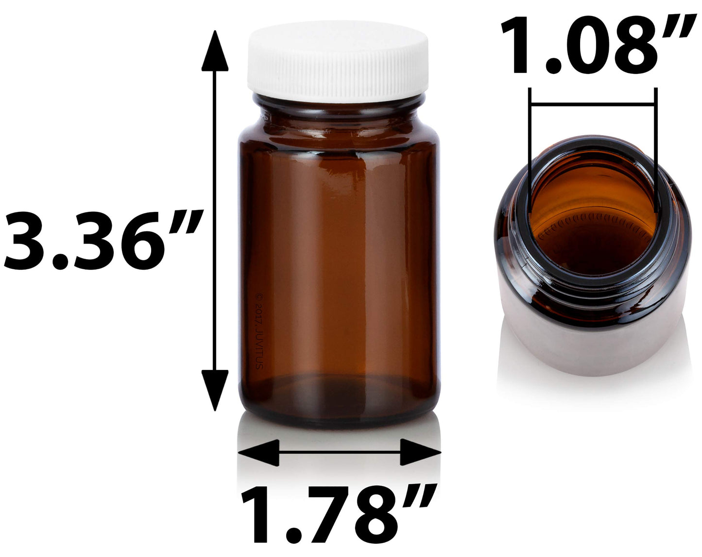 JUVITUS 2.5 oz Amber Glass Wide Mouth Packer Bottle with White Lid (24 Pack)