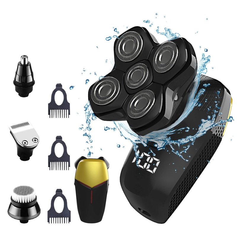 HONTEC Revolutionary Upgrade Bald Men's 4-in-1 Electric Head Shavers Cordless Comfortable IPX7 Waterproof m Wet/Dry Use Equipped with Clippers, Trimmers & Cleansing Rechargeable for Smooth Shave