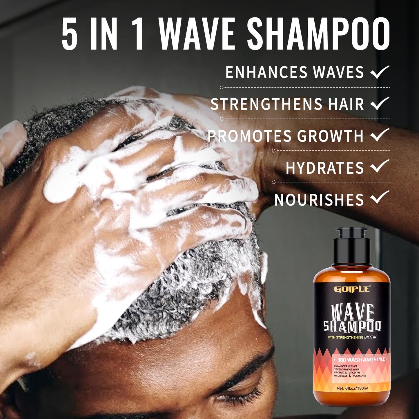 Natural Wave Pomade Strong Hold Easy Wash 360 Wave Training Hair Cream - Waves Grease for Men Water-Based Hair Cream Moisture Control - 360 Waves Wash Shampoo Enhance Waves Hair Shampoo for Black Men