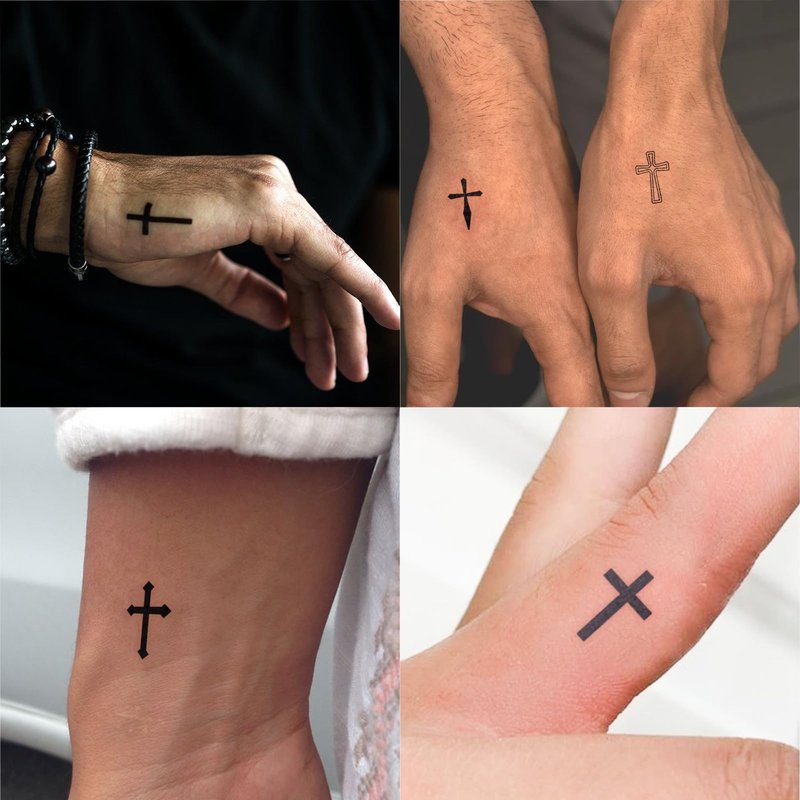 UBICA Semi Permanent Tattoo, 2 Sheets Tiny Finger Christian Temporary Tattoos for Women Men, Realistic Minimalist Small Tattoos for Hand Neck, Lasts 1–2 Weeks, Waterproof & Non-Reflective (Cross)