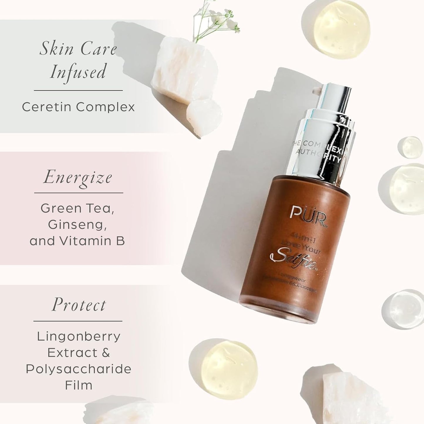 PÜR MINERALS 4-in-1 Love Your Selfie Foundation - Longwear Medium-to-Full Coverage Liquid Makeup for Natural Glow | Hydrating Formula