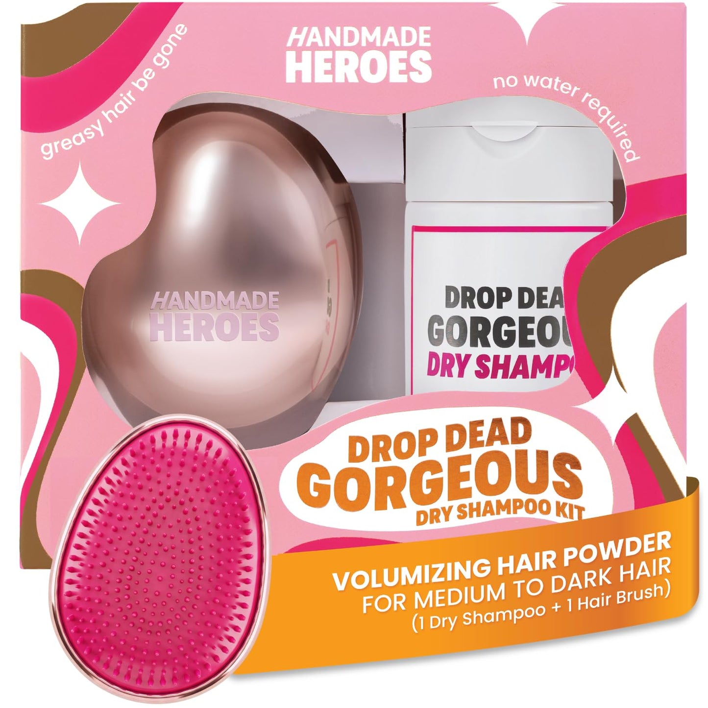 Handmade Heroes Dry Shampoo and Brush Kit, Non Aerosol Volumizing Dry Shampoo Powder For Dark & Brunette Hair, 100% Natural & Vegan, Plastic Neutral Packaging, 1.8 Fluid Ounces